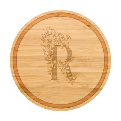 Personalized Cutting Board Floral Initial 062