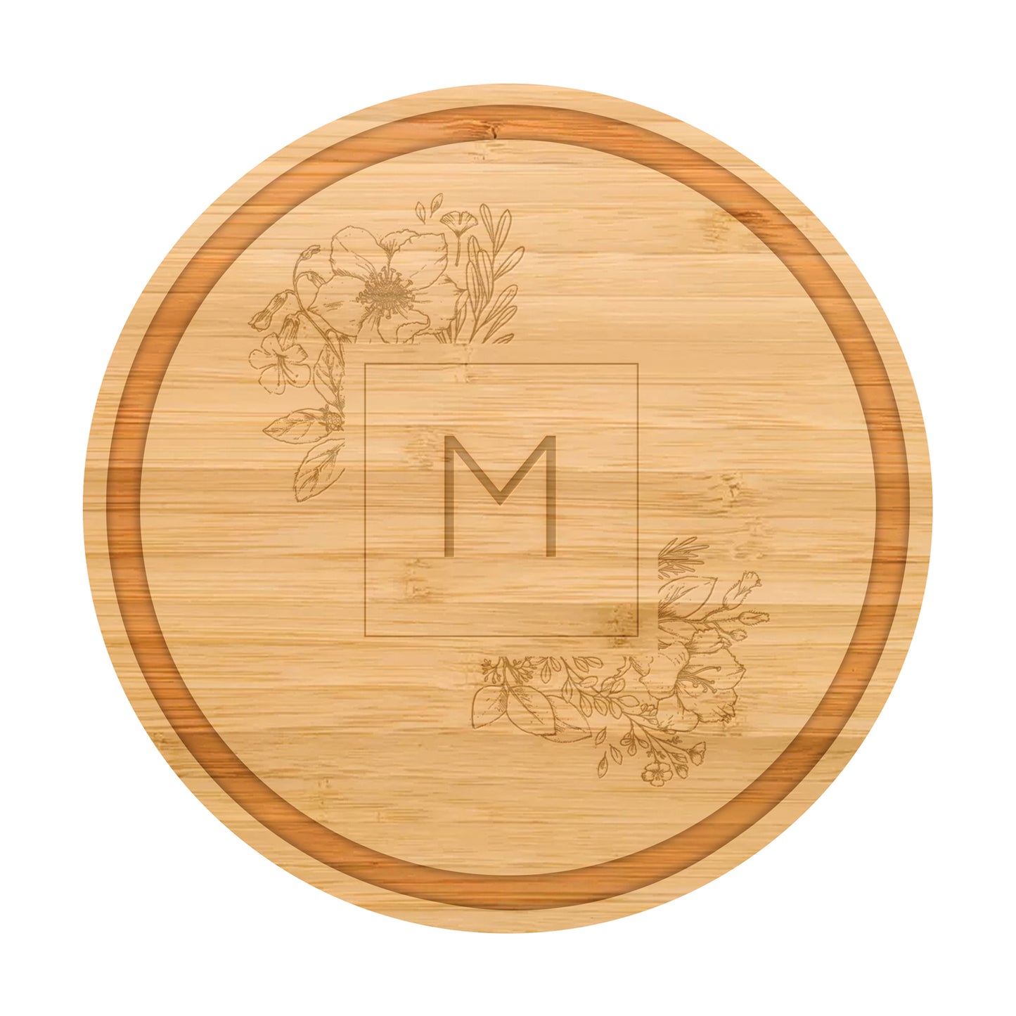 Personalized Cutting Board Floral Initial 064