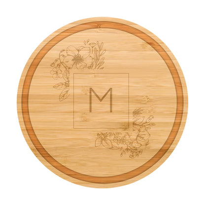 Personalized Cutting Board Floral Initial 064