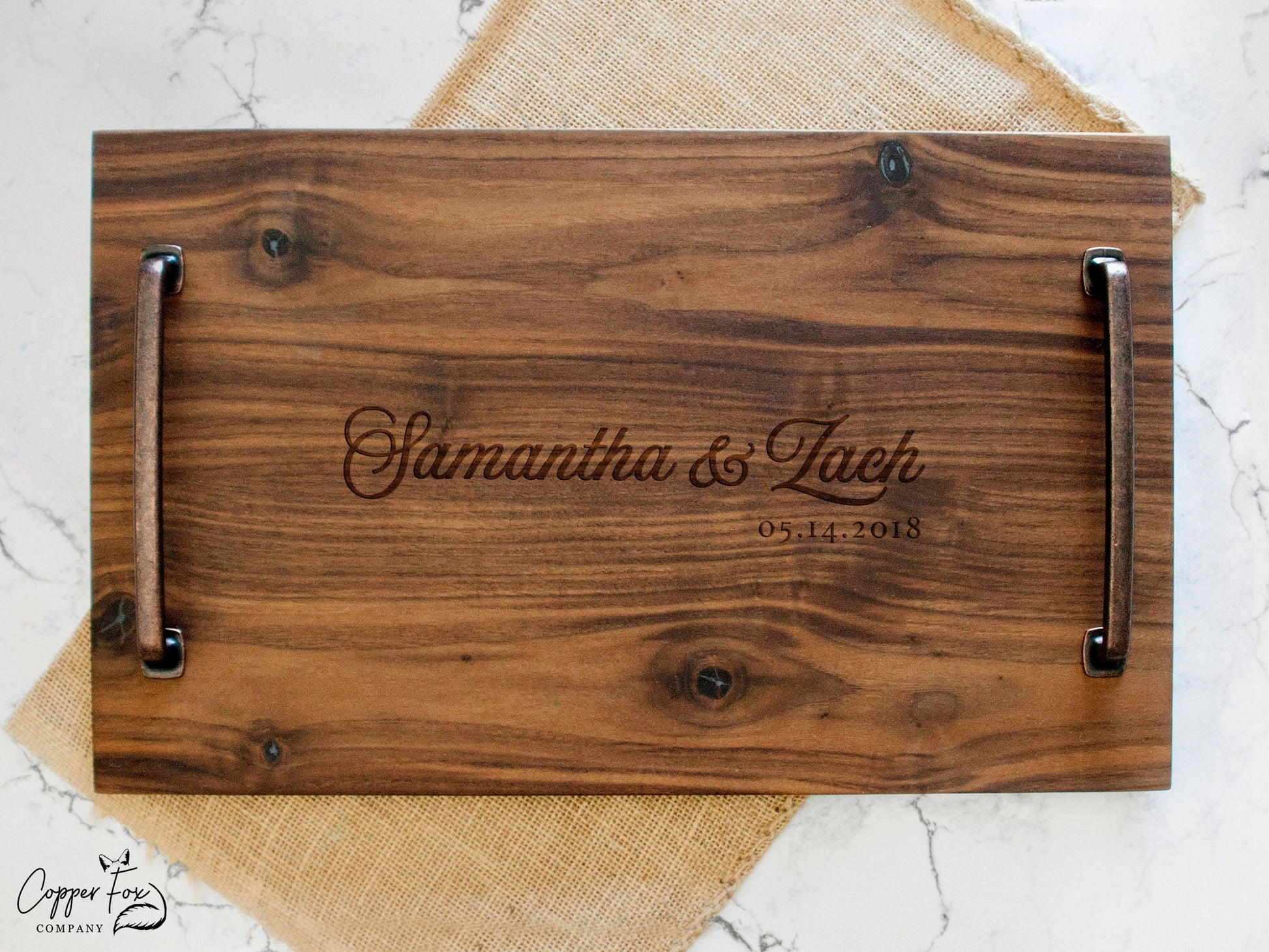 Personalized Serving Tray - Solid Walnut Wood - Wood Serving Tray - Wooden Serving Tray Personalized Serving Platter Custom wedding gift 021