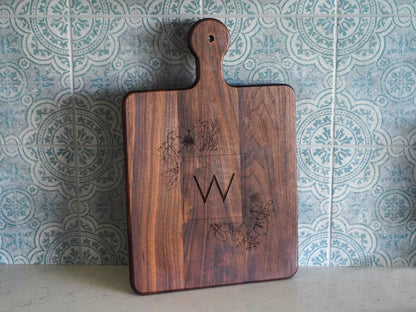 Personalized Cutting Board Floral Initial 064