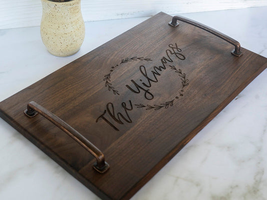 Personalized Serving Tray - Walnut Wood - Unique - Client Gift Box - Closing Gift - Personalize Charcuterie Tray - Custom Wedding Gift - 005