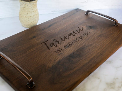 Personalized Serving Tray - Solid Walnut Wood - Wood Serving Tray - Wooden Serving Tray Personalized Serving Platter Custom wedding gift 008