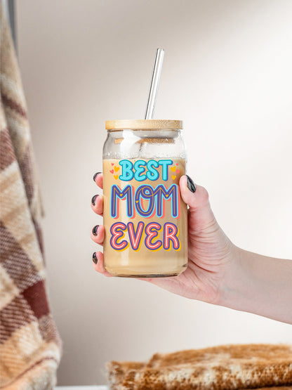 Mother's Day Gift Iced Coffee Glass Can Best Mother Ever Gift for Mom Gift for Sister Gift for Friend for Mother's Day